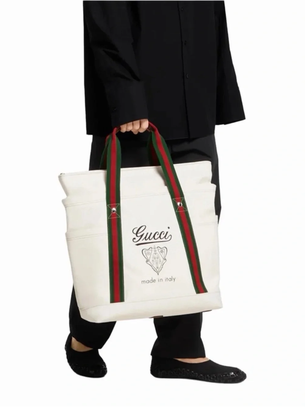 Brand New Gucci Coat Of Arms Large Canvas Tote  Bag - White color